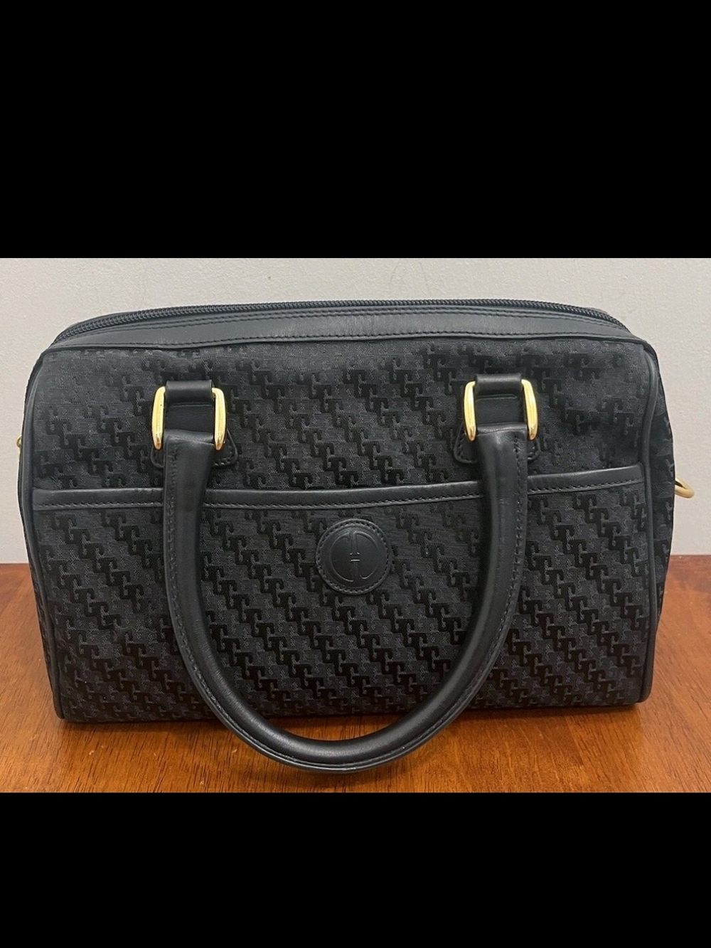 Gucci Black Monogram Satchel with Gold Hardware